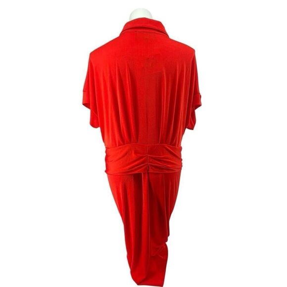Nina Parker x Macy’s Flame Scarlet Ruched Tie-Front Shirtdress 4X NWT - Picture 3 of 15